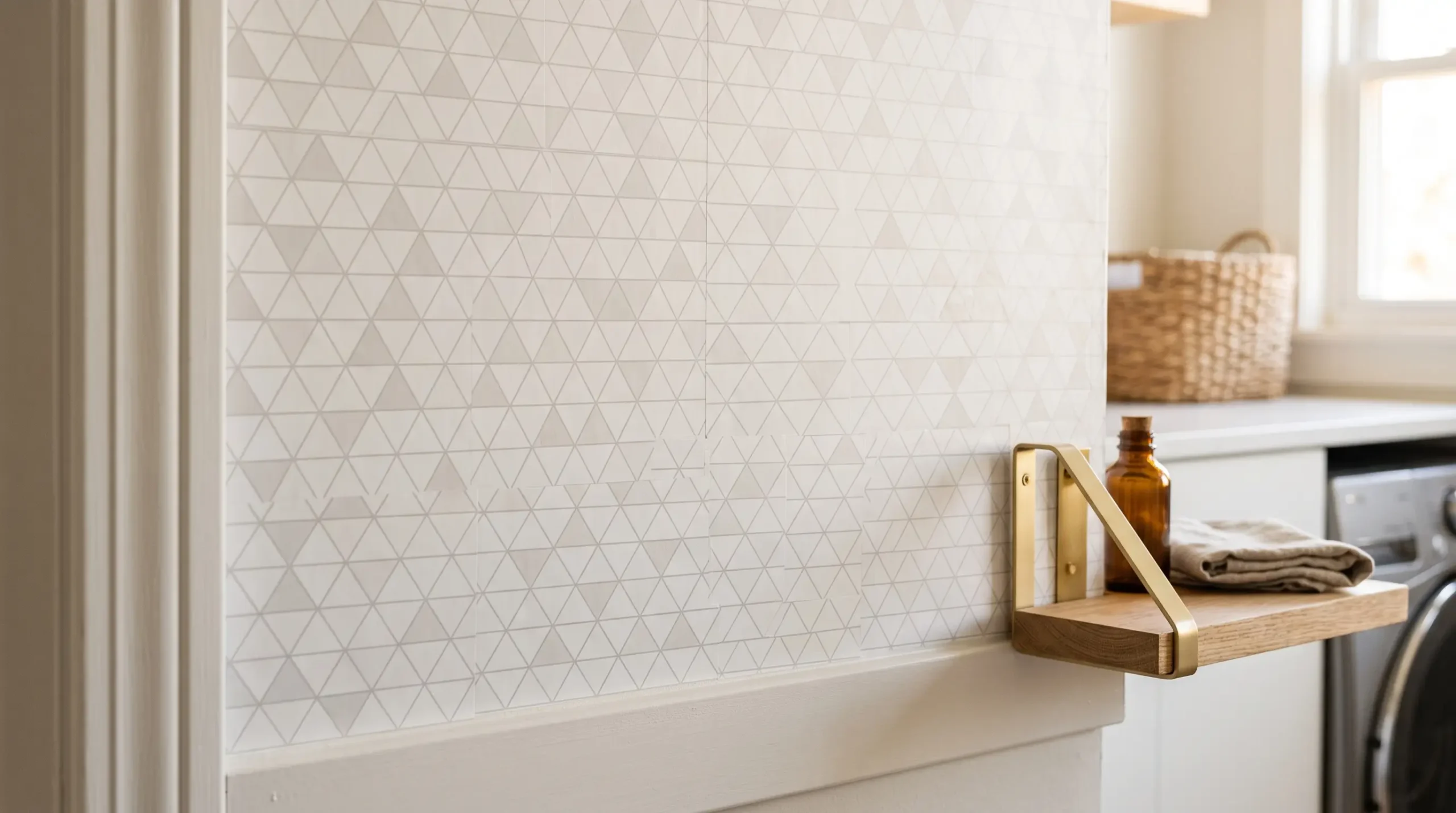Adesivo de azulejo aplicado na parede da área de serviço