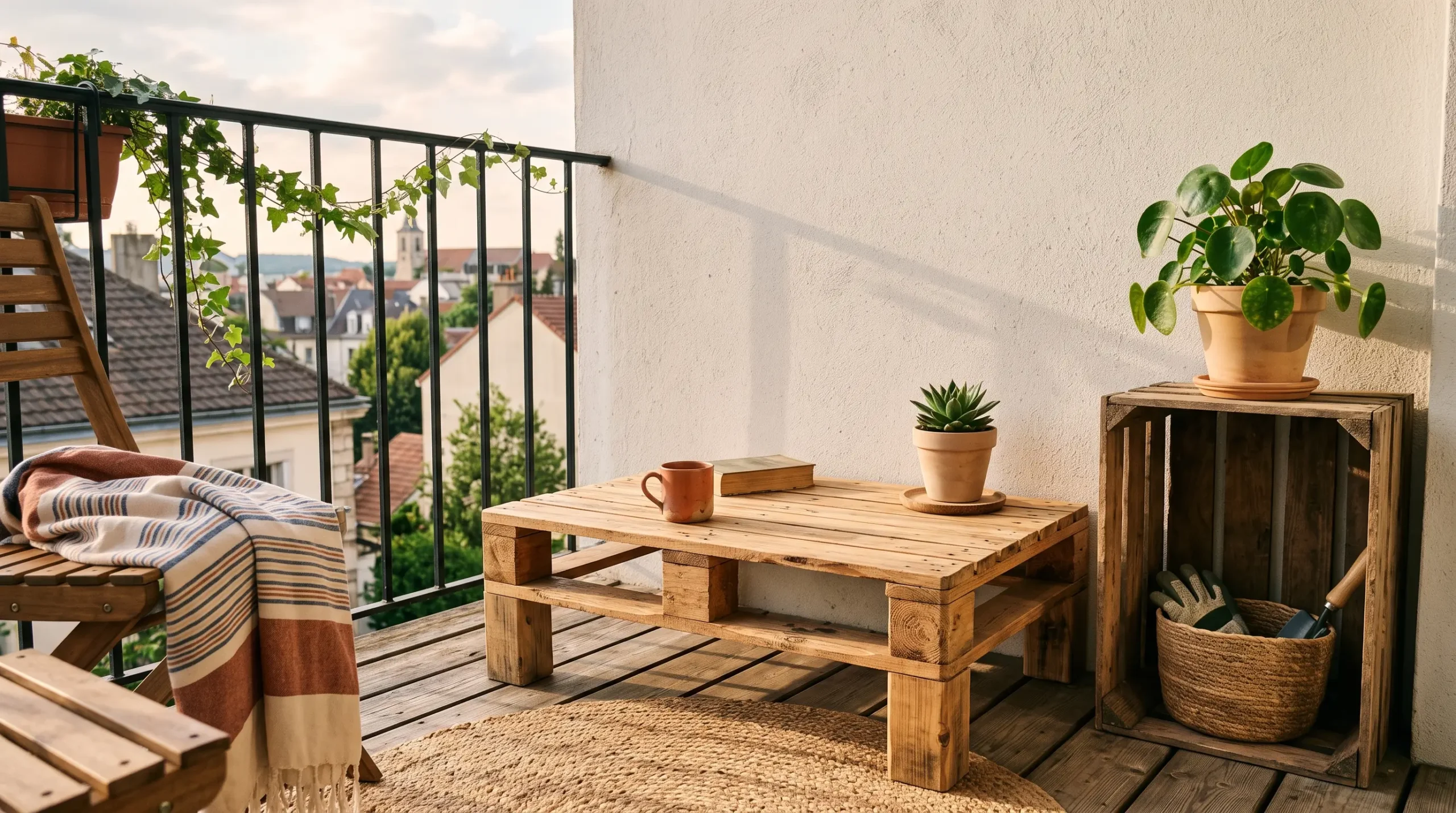Estilo DIY na varanda com caixotes e paletes de madeira