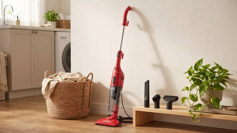 Aspirador vertical Mondial Turbo Cycle AP-36 vermelho com 3 bocais na área de serviço