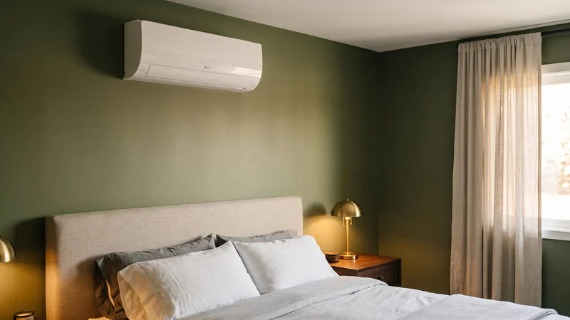 ar-condicionado LG Dual Inverter Voice +AI 9000 BTUs em quarto com parede verde