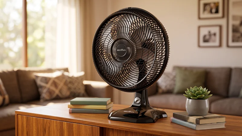 ventilador Britânia BVT400 2 em 1 sobre aparador da sala